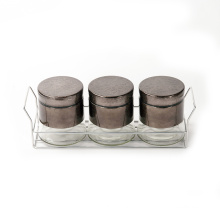 Tanque de vidrio negro de 800 ml juego de tanque de almacenamiento de tres piezas con estante de vidrio de vidrio hermético frasco de almacenamiento de cocina